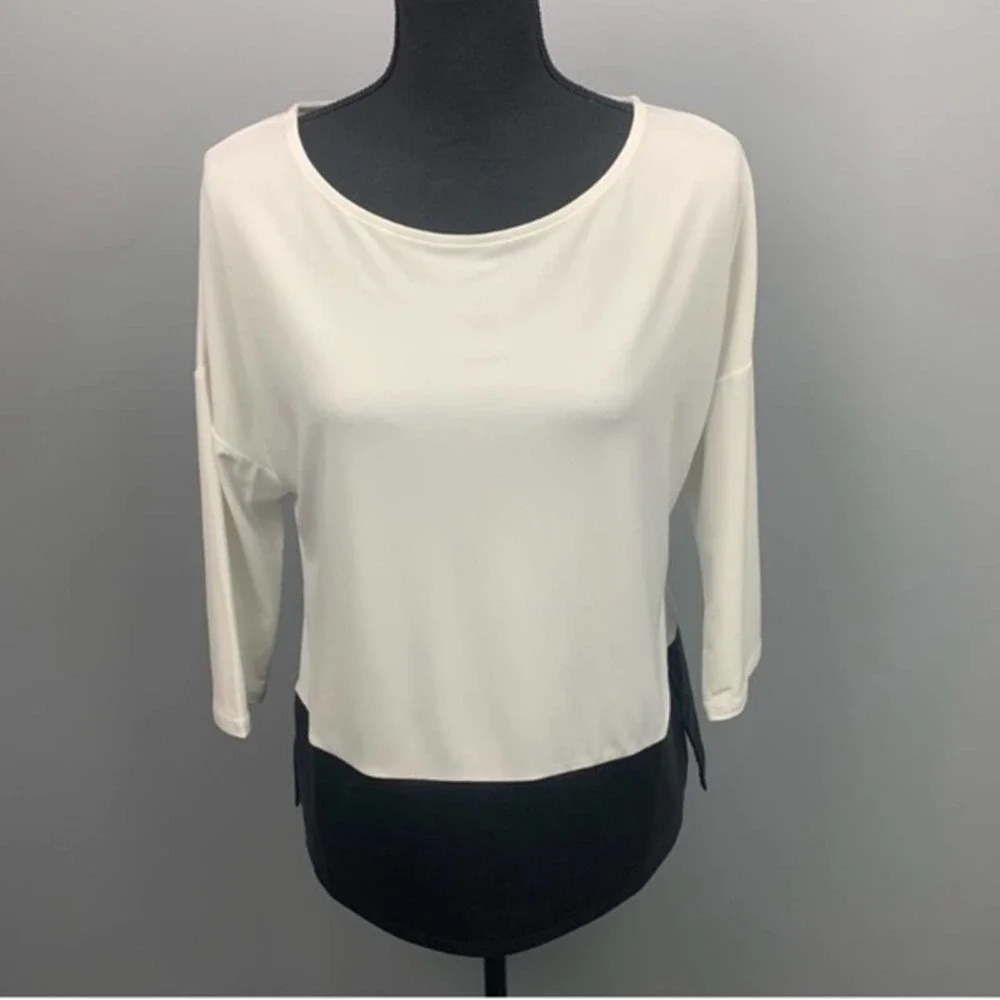 CHICOS | Black Faux Leather Shirt Tail White Top Medium
